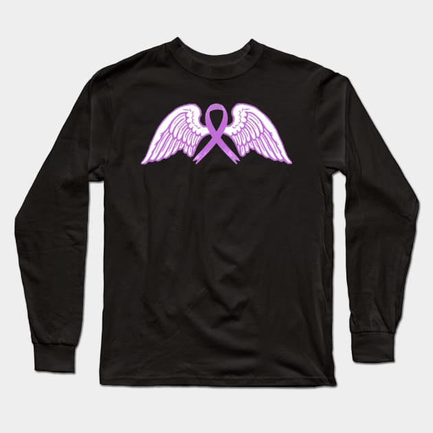 Purple/Pink Awareness Ribbon with Angel Wings 2 Long Sleeve T-Shirt by CaitlynConnor